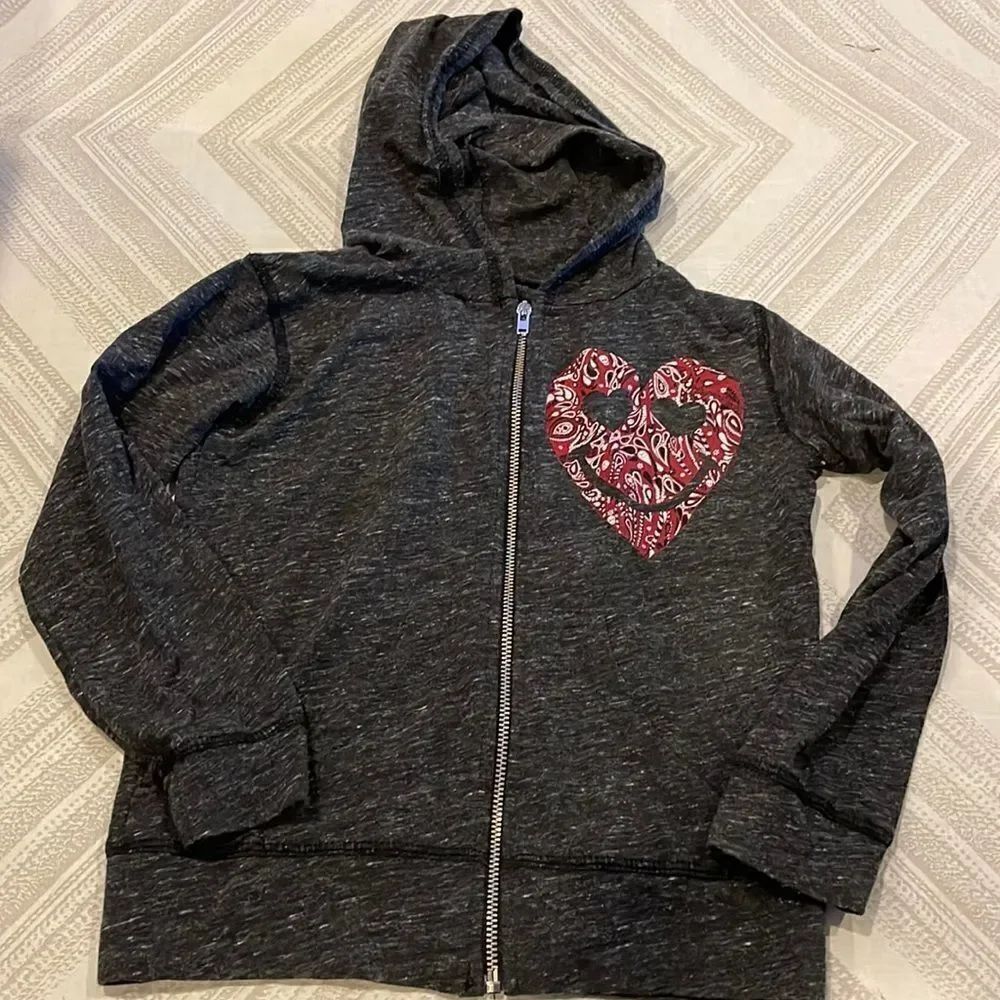 Lauren Moshi Heart Bandana Print Grey Zip up Hoodie